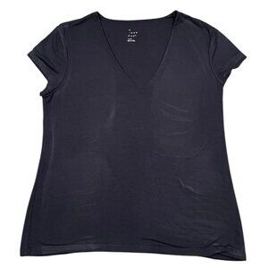 A New Day Women's Black V-Neck Double Layered Tee SIZE-LARGE